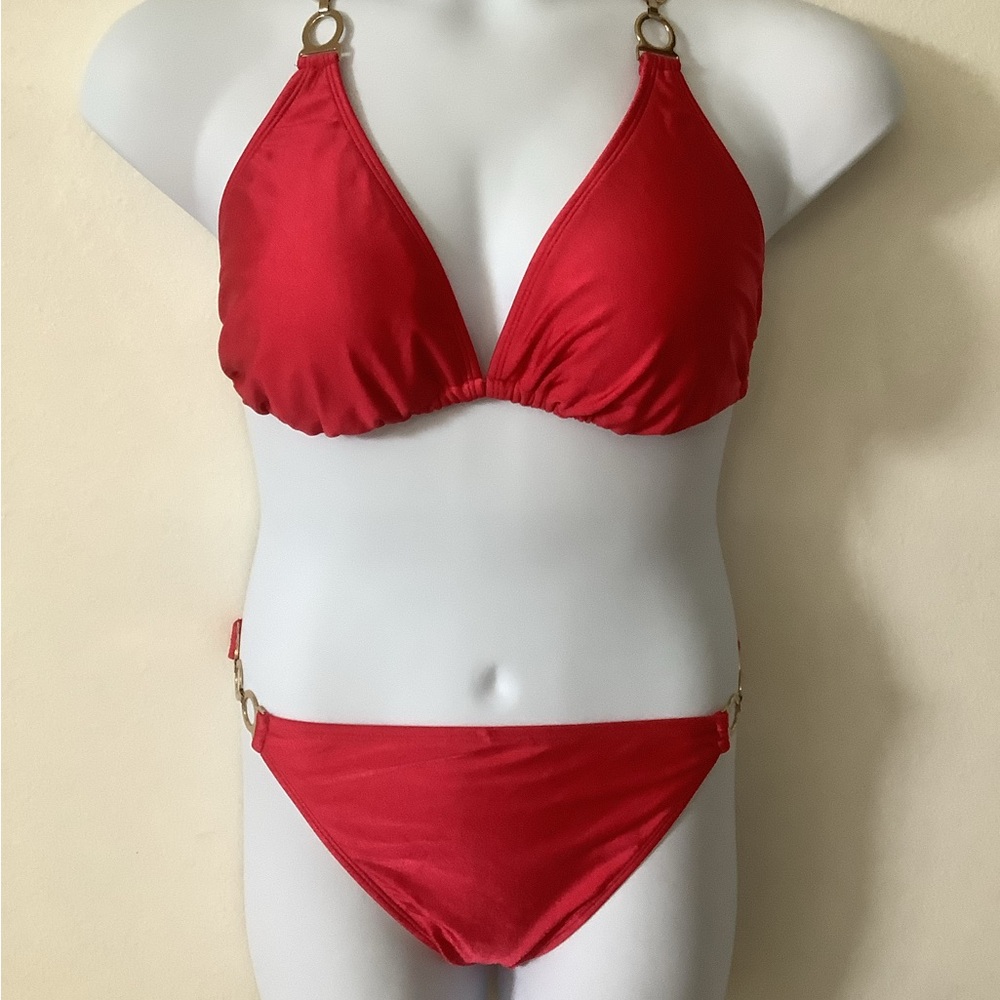 1 Top 2 Bottoms. Miss America by Catalina Gold Embellished Bikini.